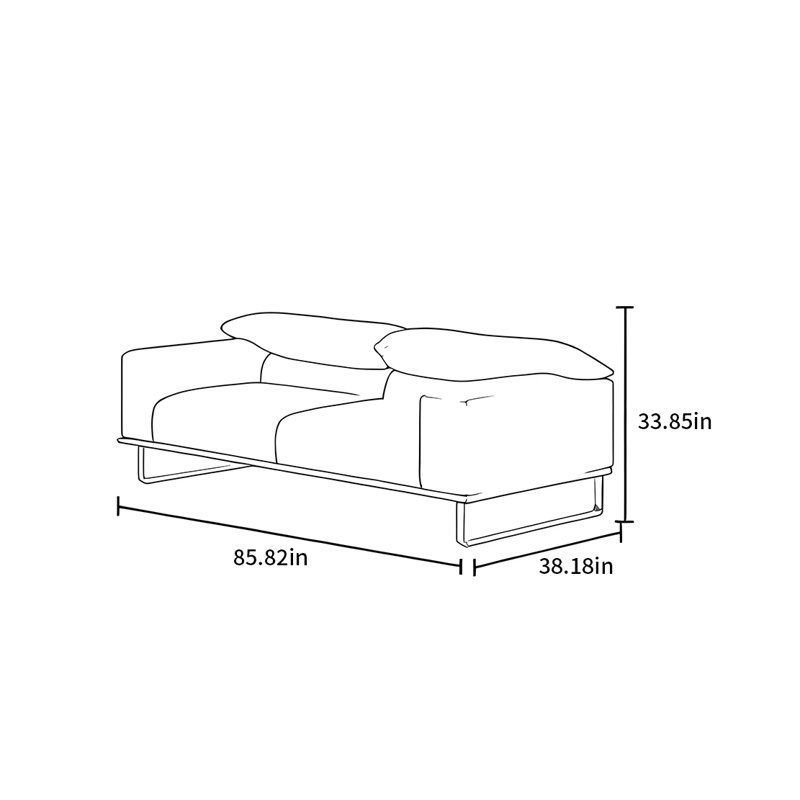 Canapé simple en tissu à ligne droite [dossier réglable], H 33,85 po x l 85,82 po x P 38,18 po, 3