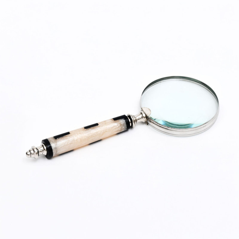Resin Handle Magnifying Glass with Steel Frame - Black & White 