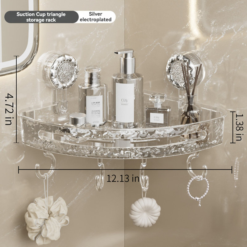 Serviteur de douche d'angle transparent avec crochet, Argent argent