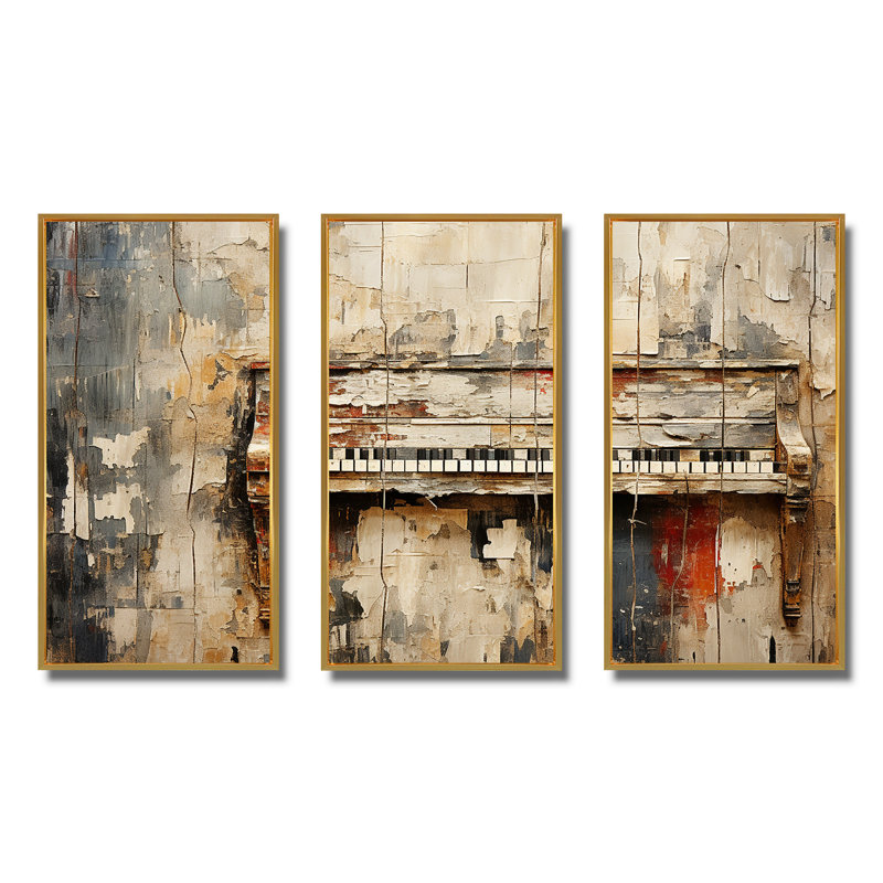 Rustic Brown Piano Melody I - Piano, art mural, H 40 po x l 60 po, Cadre flottant doré