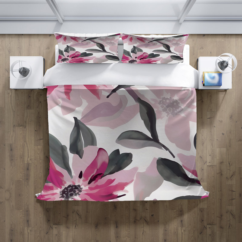 Polyester Floral Duvet Cover, King Duvet Cover + 2 King Shams
