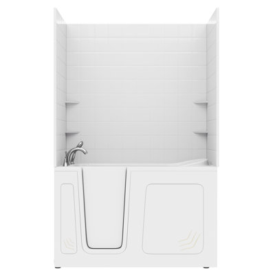 Nova Heated Series 32" x 60" Left Drain Air Jetted Bathtub in White with 6 in. Tile Shower Wall Kit