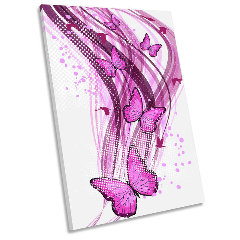 Pink Butterflies Half Tone Picture 1 Piece Wrapped Canvas Wall Art, 137.2cm H x 91.4cm W x 4cm D