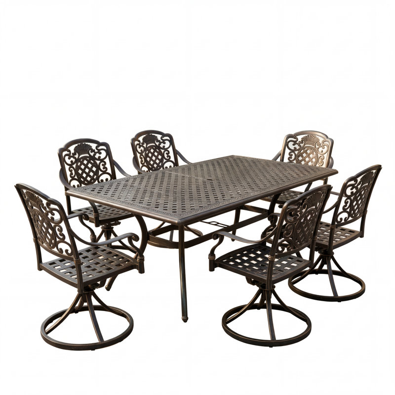 Calista Patio 7-Piece Aluminum Dining Set With Swivel Chairs & Olefin Cushions