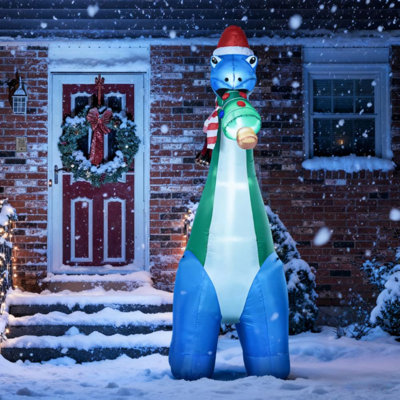 Dinosaure gonflable de 11 pi avec arbre de Noël, lumières DEL et installation facile pour les décorations extérieures des Fêtes