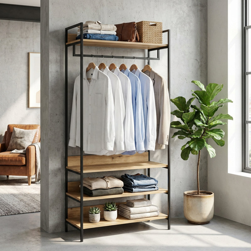 Alva Open Wardrobe with 4 Shelves, Oak