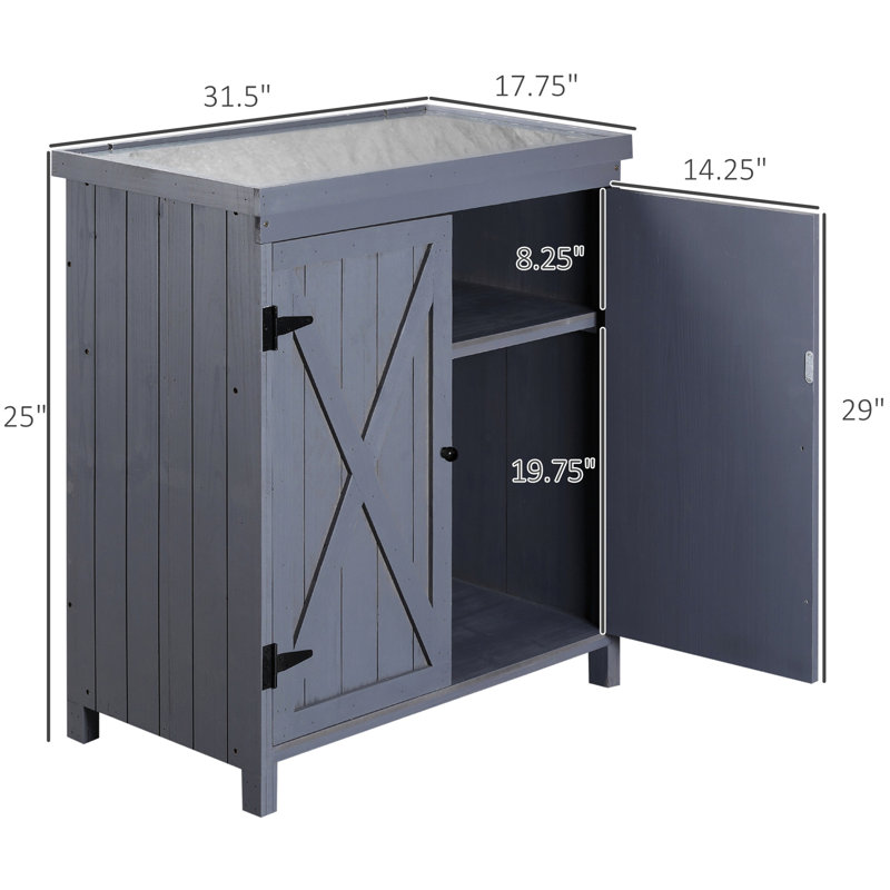 Armoire d'extérieur avec plateau galvanisé - gris pour ranger les outils de jardin, les pelles et les tondeuses