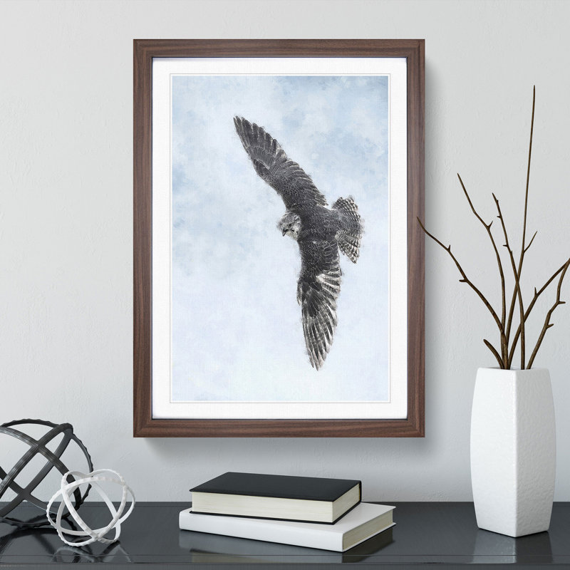 Bird of Prey - Picture Frame Painting, 36cm H x 27cm W x 2cm D, Walnut Framed