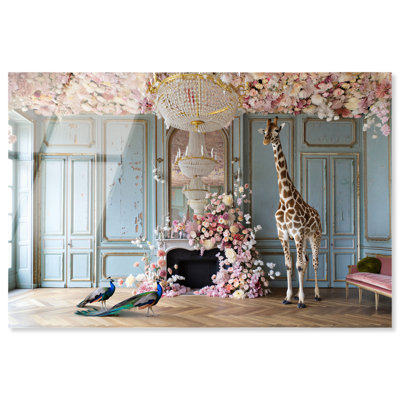Giraffe Room Shadowbox Print Retro Wall Art by Notoriart, White Frame, 54 x 36