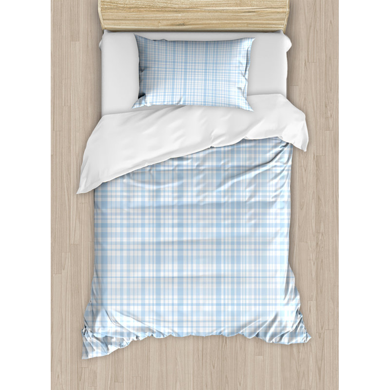 Seafoam Blue Plaid Twin Size Microfiber Duvet Cover Set