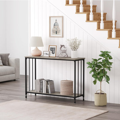 Entryway Table, 2-Tier Console Table, 41.3”l Narrow Sofa Table with Shelves, Industrial Hallway Table for Entryway, Living Room, Foyer, Corridor, Office