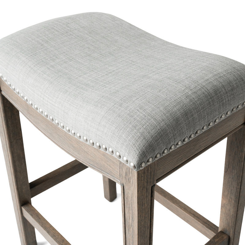Maven Lane Adrien Backless Saddle Kitchen Stool with Fabric Upholstery, 1, Reclaimed Oak, Counter Stool (25.7" Seat Height)