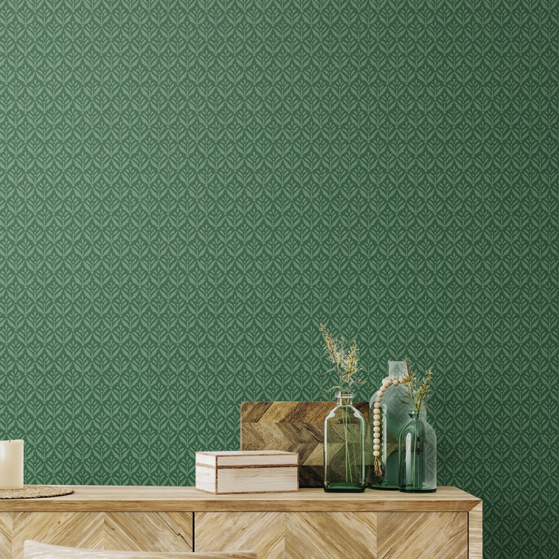 Mini Leaf - Forest 10m Wallpaper, Green Geometric