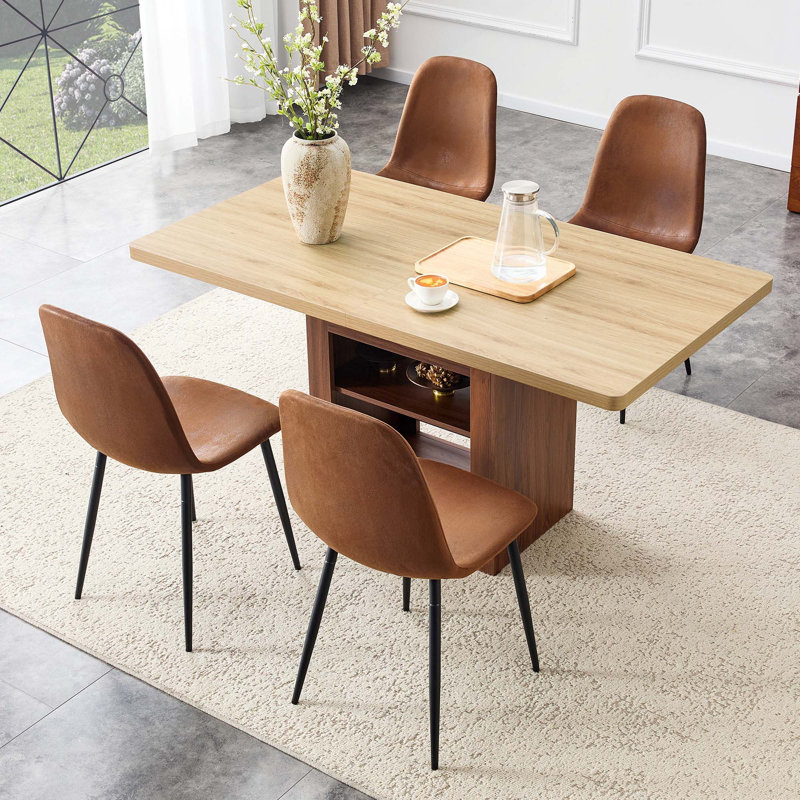 Ensemble de table de salle à manger moderne modulaire 5 pièces et 5 chaises, 59-71 pouces table coulissante avec 4 chaises rembourrées