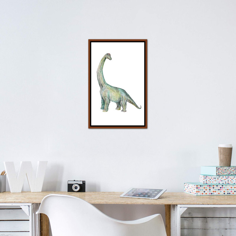 «Dino Brachiosaurus» par Wandering Laur - impression d'art graphique, H 26 po x l 18 po x 1,5 po, Toile avec cadre brun