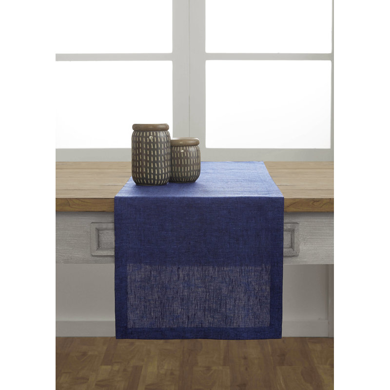 100% Pure Linen Table Runner - Athena, 36" x 14", Chambray Navy