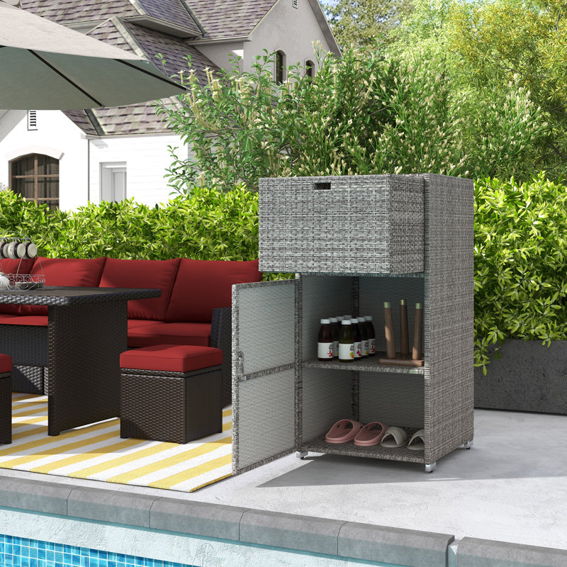 Outdoor Towel Rack & Pool Toy Cabinet/Hot Tub Accessory Storage, 24"x24"x47", Gray
