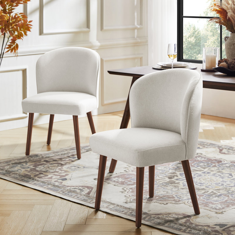 Davia Mid-Century Modern Upholstered Dining Chair with Solid Wood Leg, White