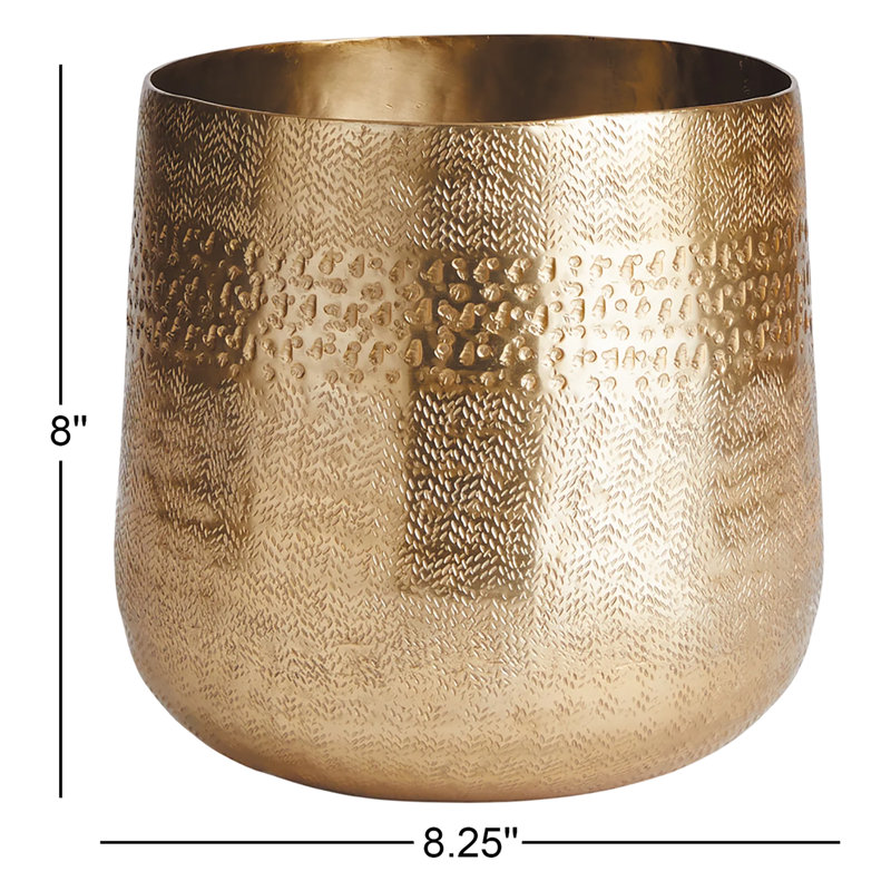 Emberlynn Metal Planter, Gold, 8" H x 8.25" W x 8.25" D