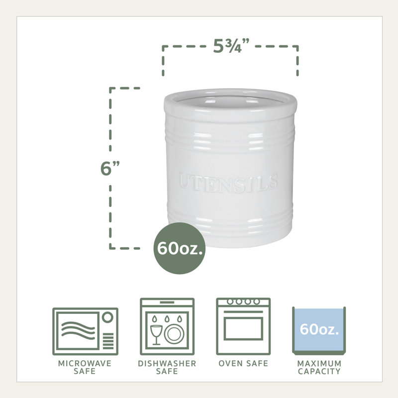 White Ceramic Bistro Utensil Crock with Embossed Design