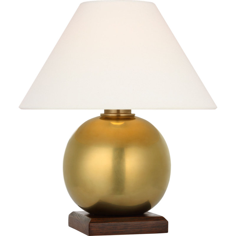 Hardwick 12" Cordless Accent Lamp in Natural Brass and Natural Rift Oak with Linen Shade