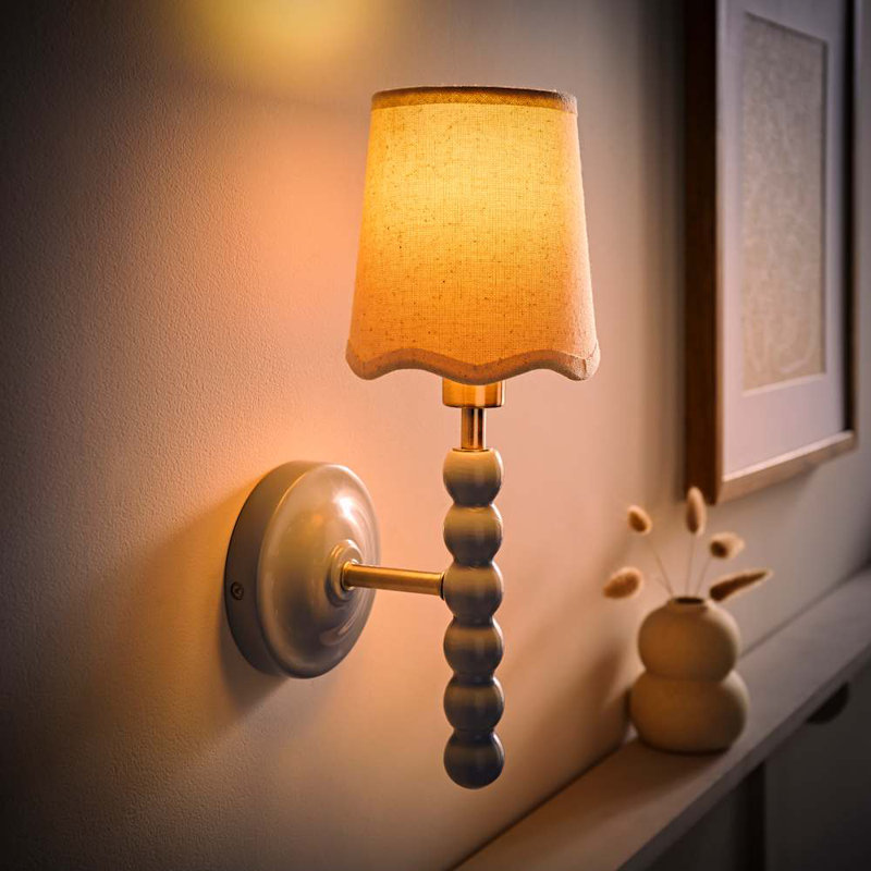 Alderic Manufactured Wood Armed Sconce, No, Cream, Blue