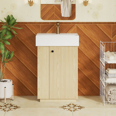 Meuble-lavabo sur pied à un lavabo de 55 cm (21,6 po) avec dessus en céramique