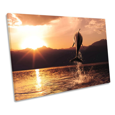 Dolphin Sunset - Wrapped Canvas Art Prints