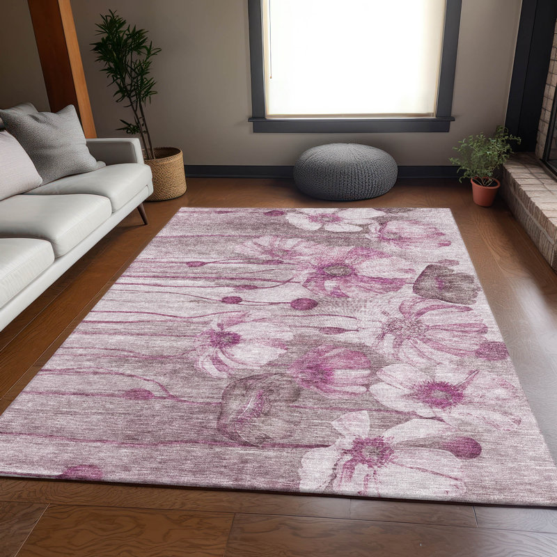 Premium Machine Washable Prisco Plum Rug, Rectangle 3' x 5'