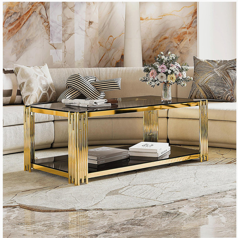 Table basse moderne rectangulaire noire, miroir
