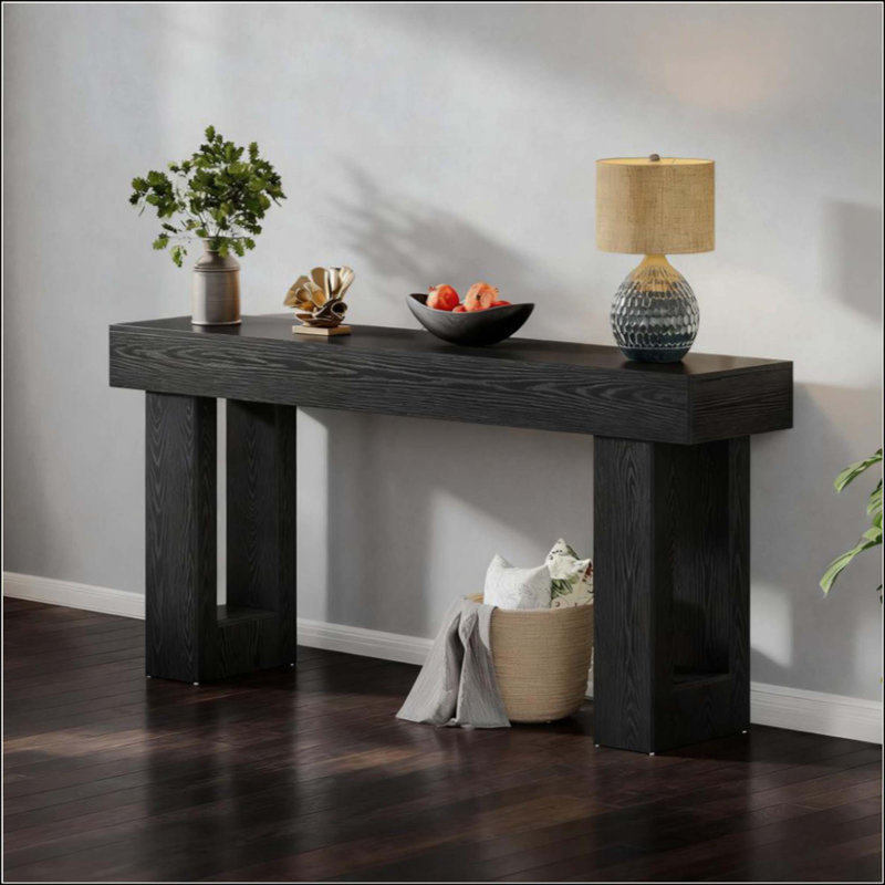 Long Farmhouse Black Console Table - 63 Inch Sofa Entryway Table For Living Room Or Hallway Decor | Gift Idea, Black