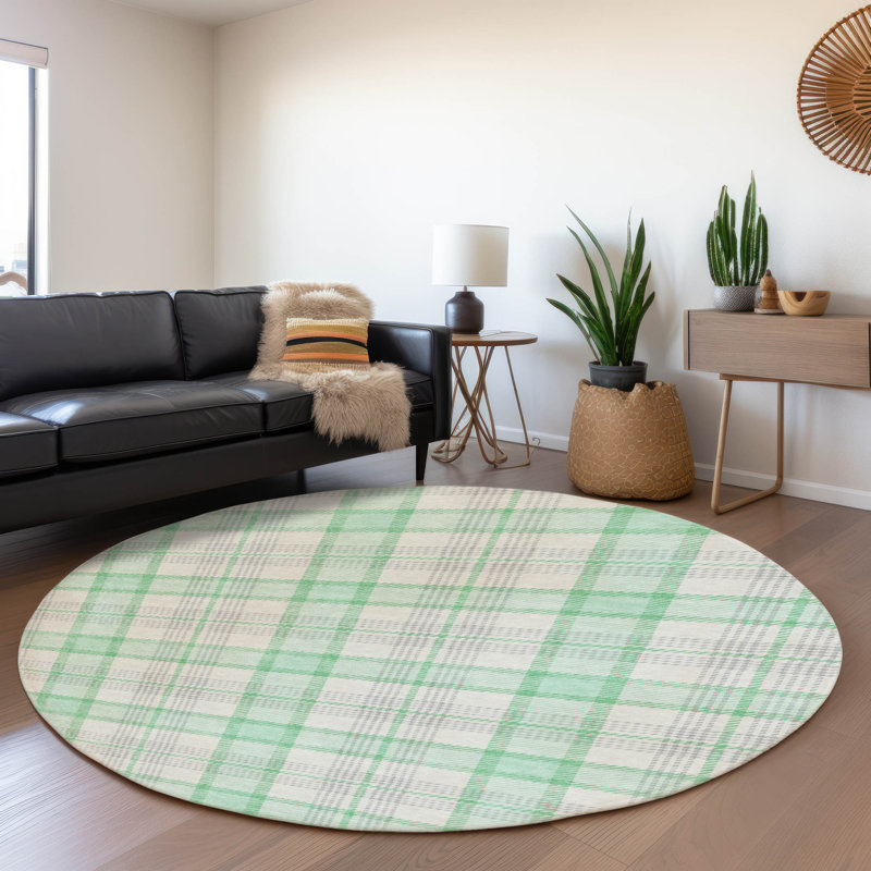 Premium Machine Washable Corum AMF1052 Plaid Rug, Round 8'