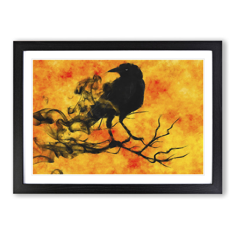 Raven Bird Vol.1 - Picture Frame Painting, 48cm H x 65cm W x 2cm D, Black Framed