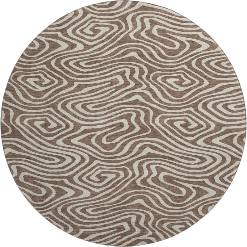 Premium Machine Washable Guada AMF1020 Swirls Rug, Round 8'