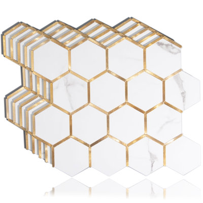 Diflart 10-Pack Peel and Stick Backsplash Tile, PVC Hexagon Wall Tiles Stick on Backsplash for Kitchen, Bathroom