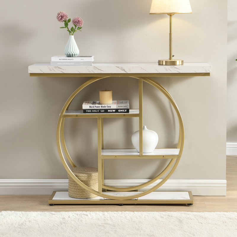 Console Table 4 Tier Storage Narrow Hallway Entryway Sofa Table Industrial, White