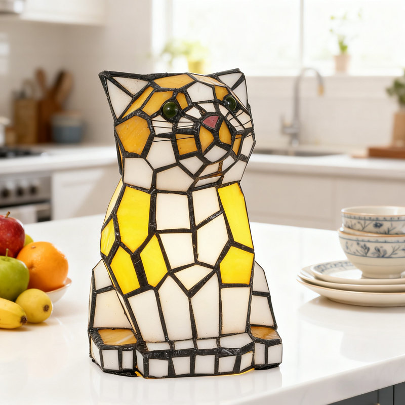 Lampe de table style petit chat Tiffany (lumière chaude E12 Bases incluse)