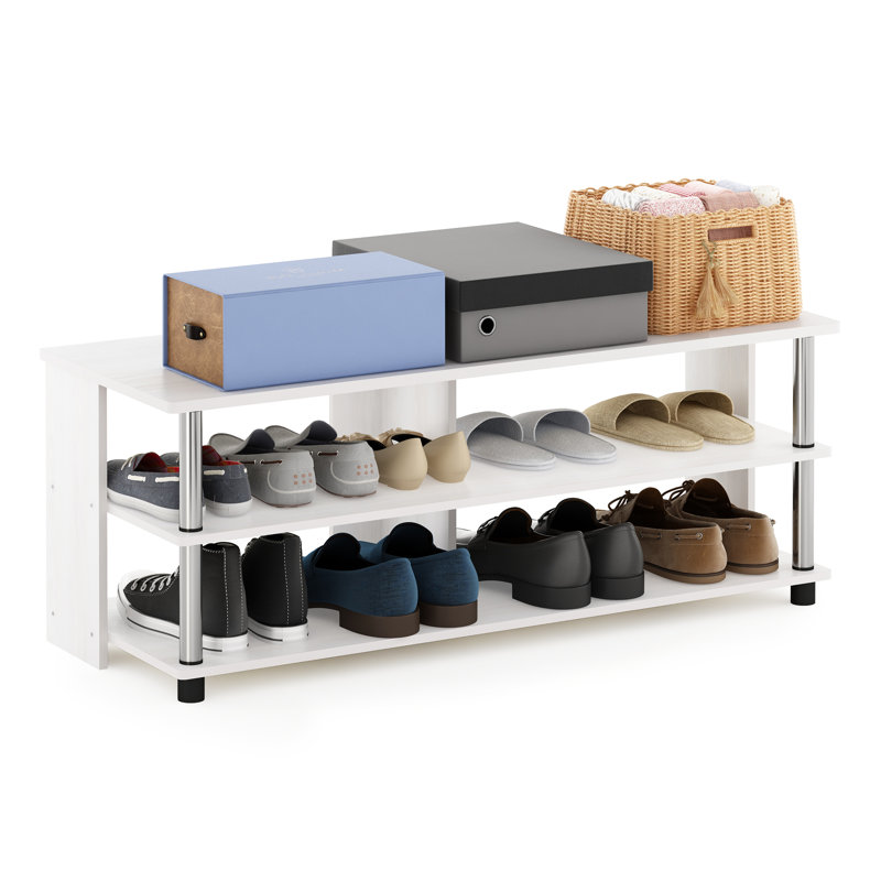 9 Pair Shoe Rack, White Oak/Stainless Steel