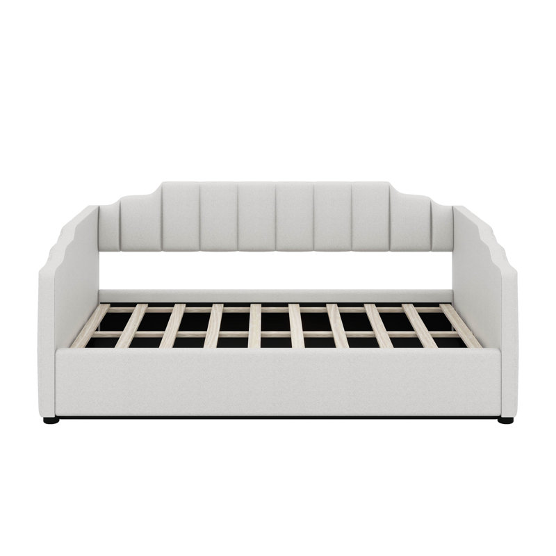 Full Size Upholstered Daybed With Underneath Storage, Beige