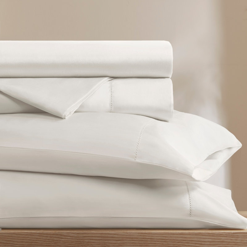 Ensemble de draps en coton 4 pièces, Blanc brillant, Très grand lit