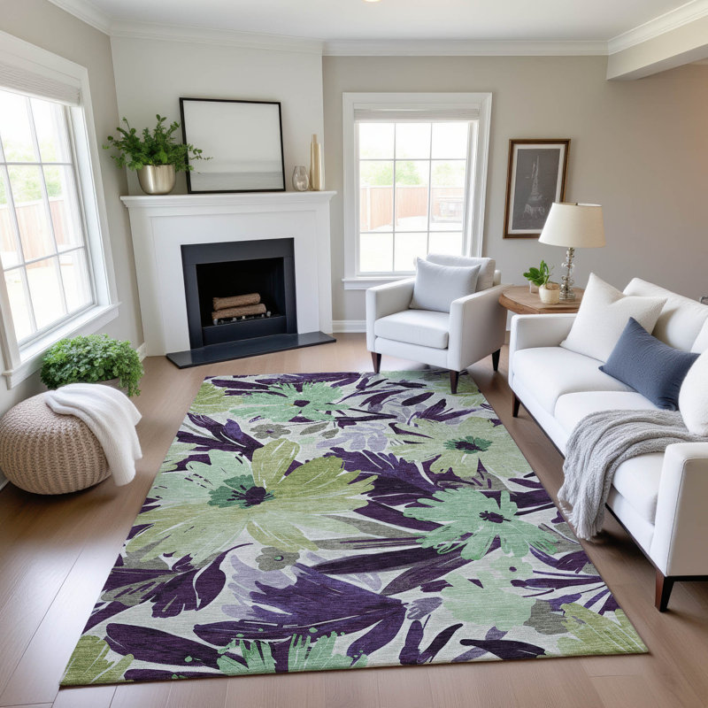 Premium Machine Washable Elize AMF1481 Floral Rug, Rectangle 9' x 12'