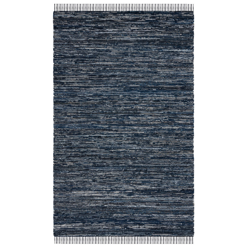 Ketter Hand Woven Denim/Cotton Rug in Navy/Black, Runner 2'3" x 8'