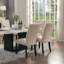 Ensemble de salle à manger luxueux à plateau en marbre 7 pièces avec chaises rembourrées en tissu beige en bois noir