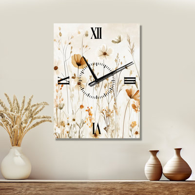 Champ de fleurs sauvages neutre III - Grande horloge murale scandinave en métal, imprimée sur métal
