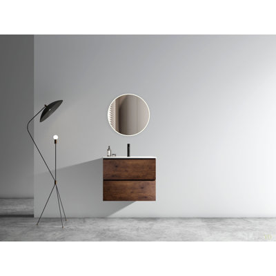 Meuble-lavabo mural 24 po avec lavabo en céramique avec un trou de robinet, grand meuble-lavabo flottant avec rangement pour salle de bain moderne, lavabo une pièce sans drain et robinet, pré-assemblé
