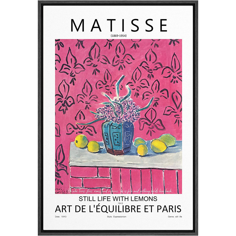 Matisse, nature morte avec des citrons, nature sauvage - cadre flottant, impression sur toile, H 24 po x l 16 po x P 1,5 po
