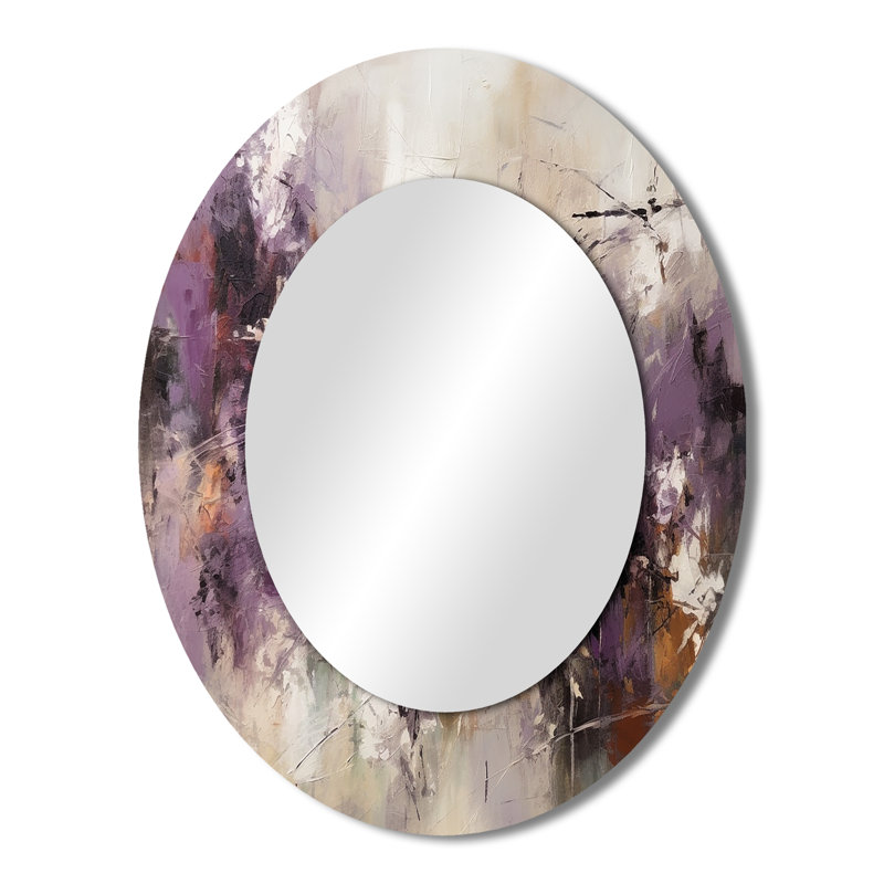 Prassede Modernist Expressions V - Midcentury Modern Unique Wall Mirror Decor, Purple Large Mirror, Printed Metal Art, Oval