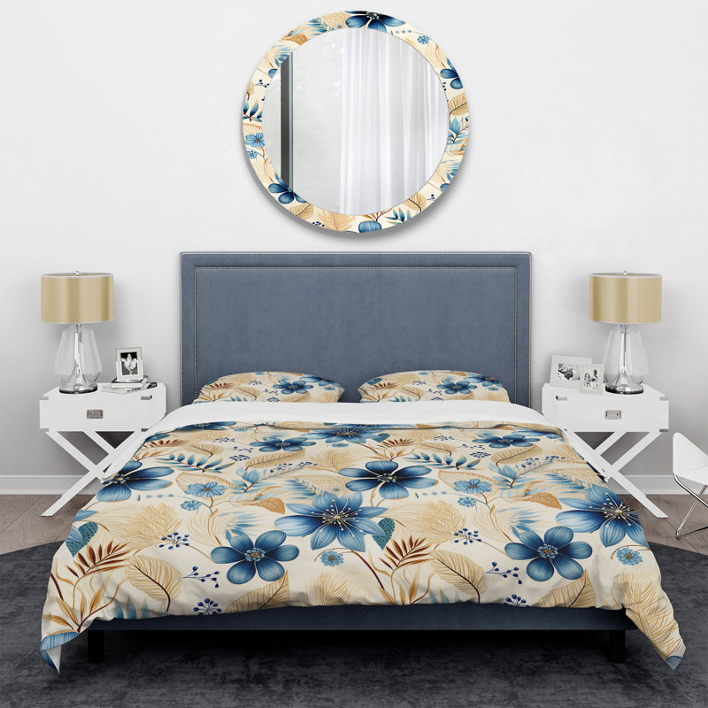 Ensemble de housse de couette Boho White Blue Hibiscus Flowers I, Housse de couette simple + 1 taie décorative stan
