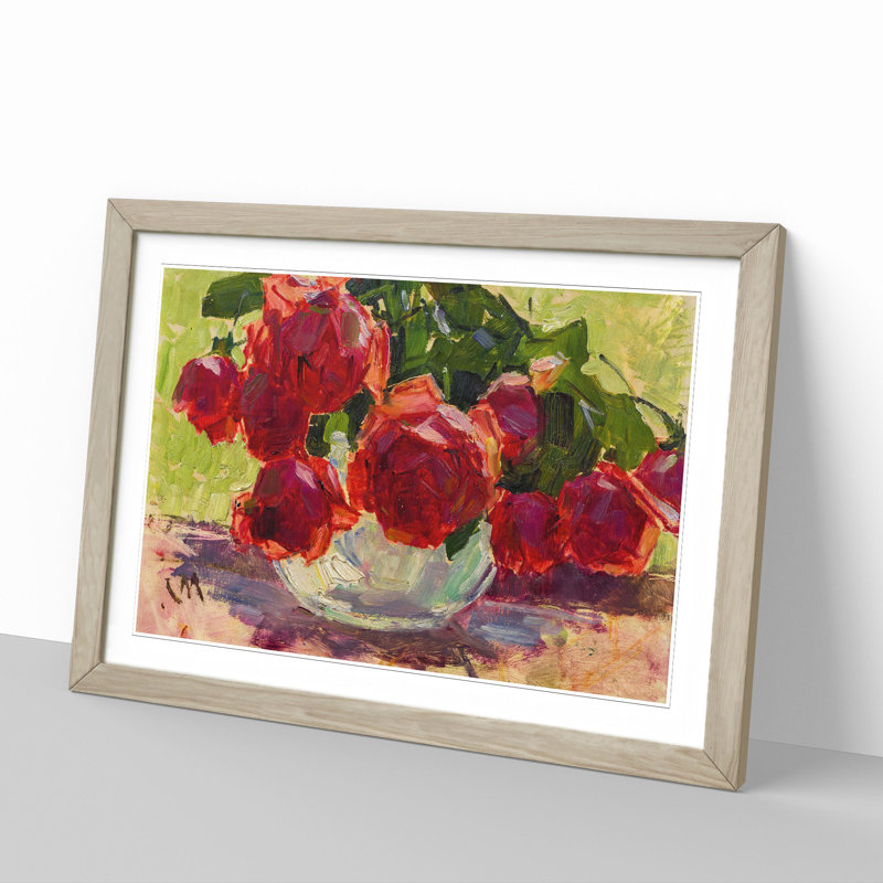 Roses by Carl Moll - Picture Frame Painting, Oak Framed, 36cm H x 48cm W x 2cm D