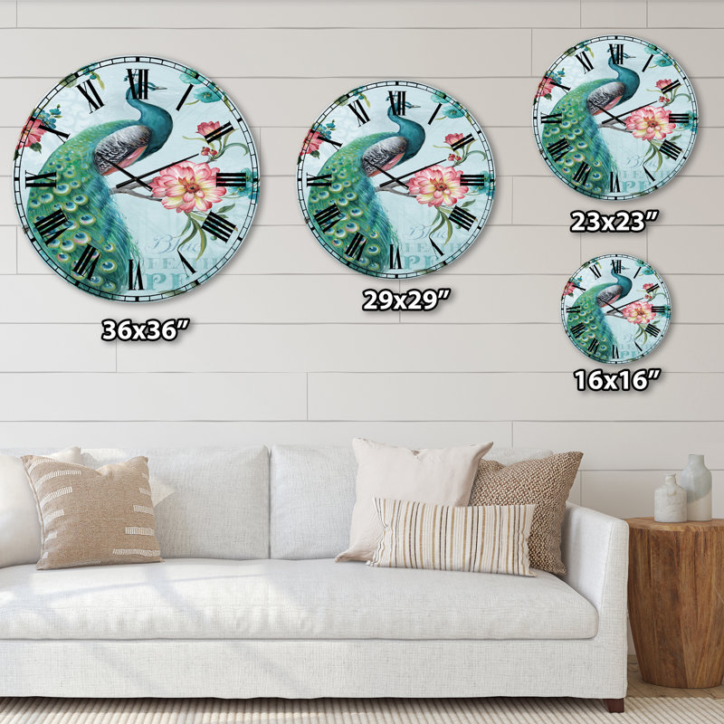 Handpainted Peacock - Traditional wall clock, Small